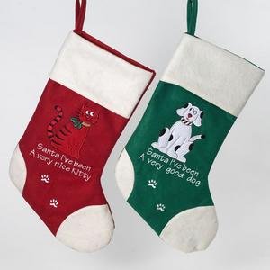 19" Pet Cat Red Fabric Embroidered Christmas Stocking #J4181