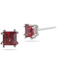 0.74 Cts Red Sapphire Stud Earrings in 14K White Gold