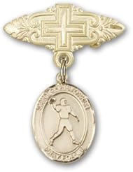 14K Gold Baby Badge with St. Christopher/Football Charm and Badge Pin with Cross