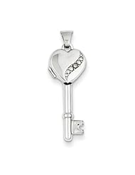 Sterling Silver & Diamond 10mm Heart Key Locket, Best Quality Free Gift Box Satisfaction Guaranteed