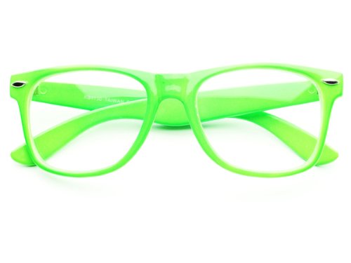 New Bright Summer Party Geek Nerd Hip Clear Lens Frames Wayfarer Glasses (Green)