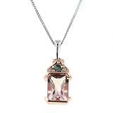 14k Rose and White Gold Peach Morganite and Teal Sapphire Pendant, 18