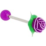 Purple and White Silicone ROSE Barbell Tongue Ring