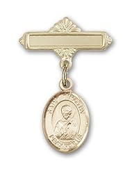 Gold Filled Baby Badge with St. Timothy Charm and Polished Badge Pin