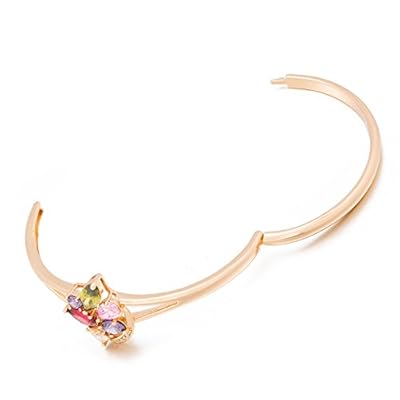 Romantic Time Angel's Crown Multi-color Stone Studded 18k Rose Gold Plated Princess Bangle Bracelet