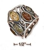 Sterling Silver Large Multicolor Amber Open Design Band Ring - Size 9.0