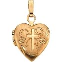 14K Yellow Gold Heart Shaped Cross Locket