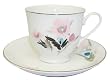 Cup and Saucer Set - Hand Painted Porcelain, White with Pink Flowers