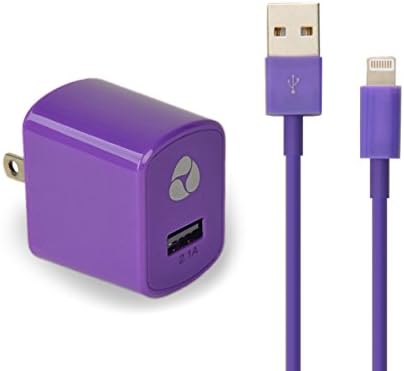 Snatio (TM) 10W 2.1A Universal High Speed USB Wall Charger AC Charger with Extra Long USB to 8 Pin Charging & Sync Cable Cord for iPhone 6/6 Plus, iPod Touch 5, iPod Nano 7, iPad 4/ Air/ Mini, iPhone 5/5s/5c - Compatible with IOS 8 (Purple)
