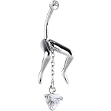 Solid 14KT White Gold Cubic Zirconia WIDE OPEN Belly Ring