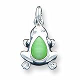 Sterling Silver Green Cats Eye Frog Charm