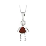 14K White Gold Cubic Zirconia Triangular Shaped Imitation Garnet Girl Pendant with Chain