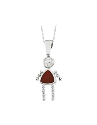 14K White Gold Cubic Zirconia "Triangular Shaped" Imitation Garnet Girl Pendant with Chain