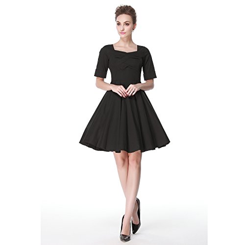 Heroecol® 50s 60s Hepburn Short Sleeve Style Vintage Retro Swing Rockailly Dresses