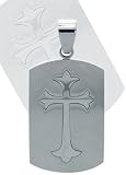 Shiny Cross Dog Tag Stainless Steel Pendant with Matte Background