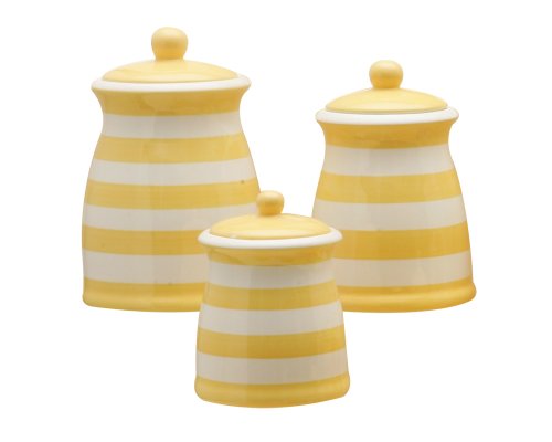 Terramoto Ceramic 3-Piece Stripes Canister Set, Yellow