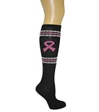 Pink Ribbon Breast Cancer Awareness Knee High Socks Great for Sports Teams Fundraising Relay for Life Walk Survivor (Style 18)