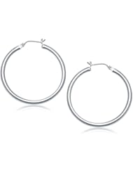 14K White Gold Polished Hoop Earrings (40 mm)