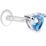 14 Gauge 3/8 L. Blue CZ Heart Bioplast Labret Monroe
