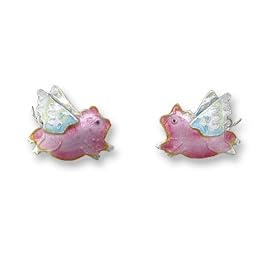 Flying Pig Enameled Sterling Silver Post Earrings