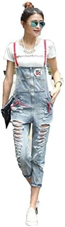 D Zroid Suspenders Women Worn-out Pants Female's Jeans Blue S