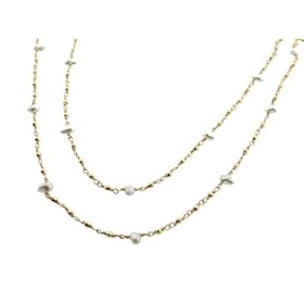 Long Pearl and Bead Chain in Yellow Gold by Mizuki