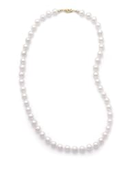 5- Grade AA Cultured Akoya Pearl Necklace individually knotted with a 14K Yellow Gold Clasp