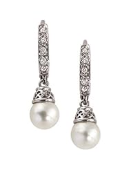 Pair 14K White Gold Freshwater Cultured Pearl And Diamond Earring