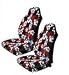 A Set of 2 Universal-fit Hawaiian Front Bucket Seat Covers for SUV / Truck Seats with Armrest - Red Hawaiian Hibiscus Floral Print