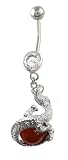925 Sterling Silver Belly Ring - Dangle Dragon with Genuine Stone - 14g Surgical Steel Bar