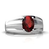 14K White Gold Oval Genuine Garnet Men's Men's Ring