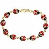 18k Gold over Sterling Silver Black and Red Enamel Ladybug Bracelet
