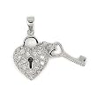 Fine CZ Heart With Key Pendant