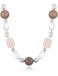 Sterling Silver Rose Quartz, Grey Agate and Freshwater Cultured Pearl Necklace, 18"