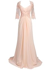 Elbow Length Sleeves Lace Applique Evening Dress 