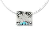 Image of Square hammered silver pendant set with 3 round shape opal stones and waves details- complete with 16