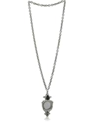 Sparkling Sage Jet Fleur Antique Mirror Pendant Necklace Silver-Tone Necklace, 32"