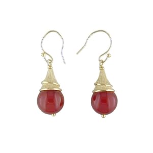 Click here to buy 14K Gold-Over-Silver Round Drop Earrings Carnelian.
