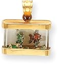 Aquarium And Fish Enamel Charm, 14K Yellow Gold