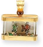 Aquarium And Fish Enamel Charm, 14K Yellow Gold