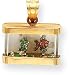 Aquarium And Fish Enamel Charm, 14K Yellow Gold