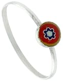 Tiny Sterling Silver 1/4 (6 mm) Round Red Resin Ring with Blue Flower Design
