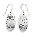Hammered Sterling Silver Small Oval French Wire Earrings