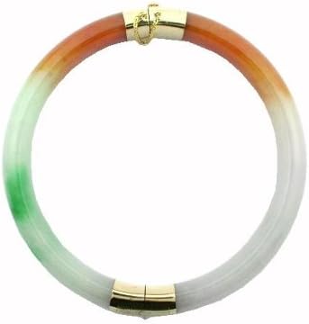 Multi-Colored Jade Two Section Bangle, 14k Gold