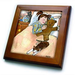 child sleeping child sleeping fish tank bed cat pastels soft bedroom girl cats soothing - 8x8 Framed Tile