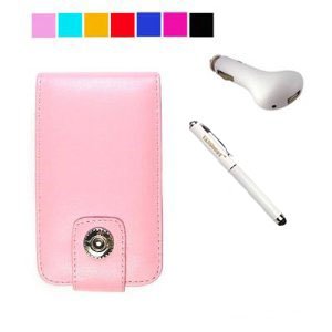 (3 in 1 Deluxe Combo) Apple Ipod Touch Carrying Case for Apple 16 Gb Ipod Touch Apple 8 Gb Ipod Touch Carring Case 1st generation + Executive White Stylus Pen with Laser Pointer and LED Lightfor Ipod Touch + USB Car Charger for Ipod Touch (Ipod First Generation not included), Melrose Baby PInk