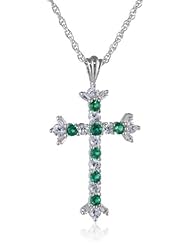White Bronze Gemstone and Created White Sapphire Pendant Necklace, 18"