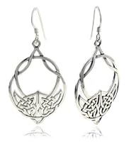 Large Sterling Silver Celtic Knot Hook Dangle Earrings
