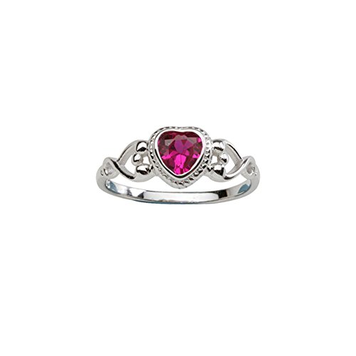 Sterling Silver July CZ Simulated Birthstone Baby Ring with Heart