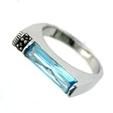Sterling Silver Rhodium Ring with Aquamarine CZ - Size: 7-10